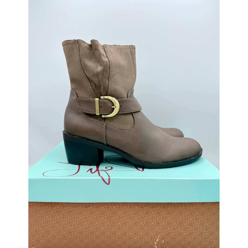 LifeStride Giddy Womens Taupe Brown Ankle Boots Buckle Block Heel Size 9 NEW